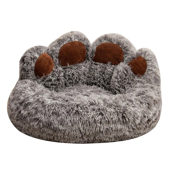 Bear Paw Shape Cat & Dog Bed Anti-slip Furry Plush 26x26x8 Large Bed - Picture 1 of 3